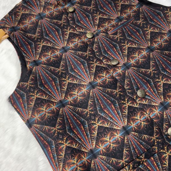 Box Print Yellow Waistcoat (Koti) code-08