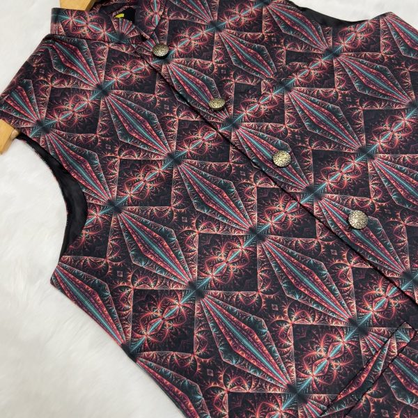 Box Print Red Waistcoat (Koti) code-07